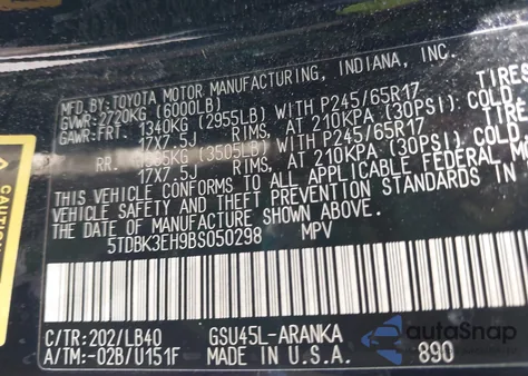 2011 Toyota Highlander Se V6 z USA, uszkodzony, nr VIN 5TDBK3EH9BS050298